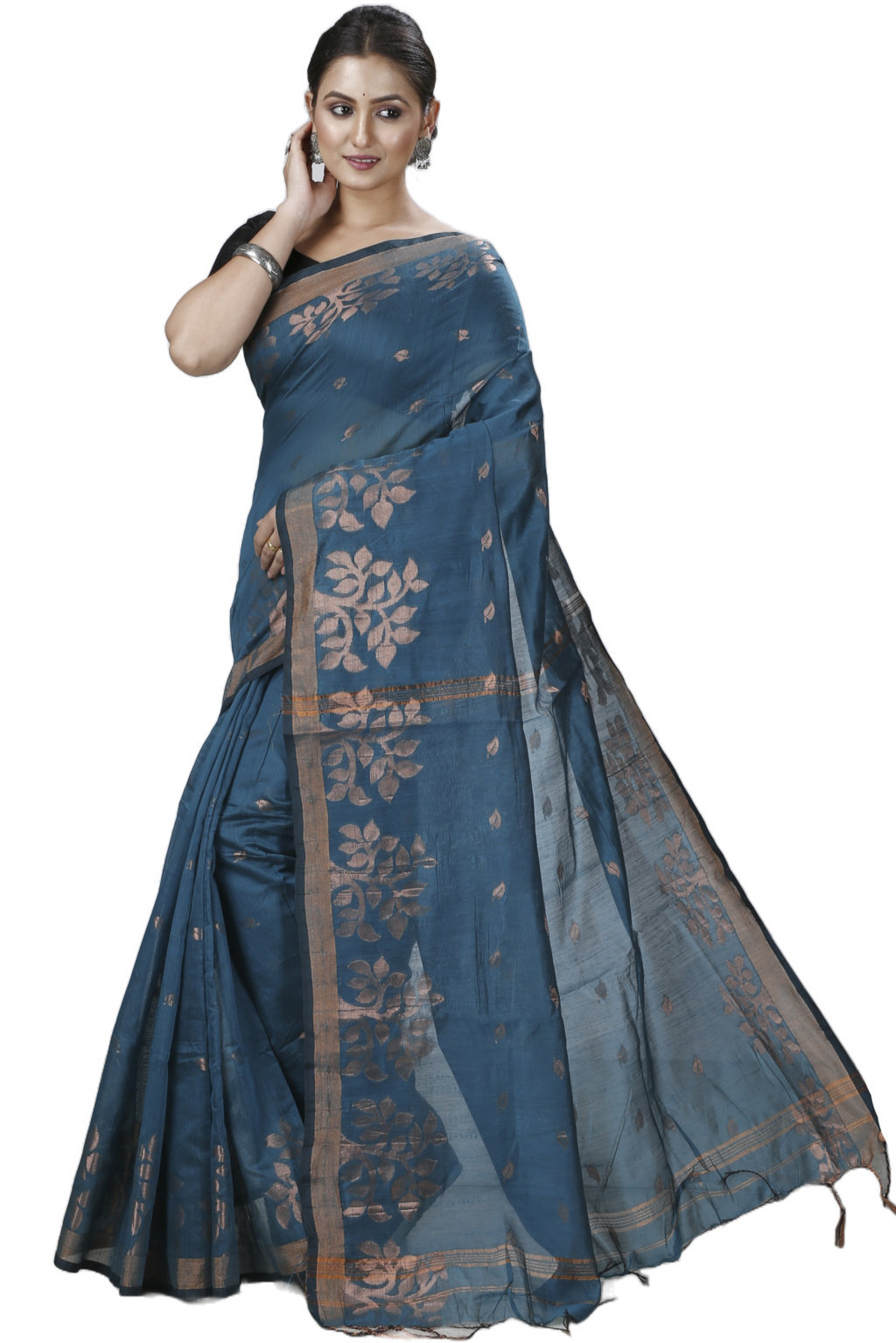 Botel Green Blended Cotton Tina Hand Loom Saree (1216)